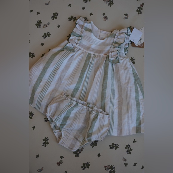MAYORAL STRIPED LINEN DRESS AND BLOOMER SET - Picture 1 of 7
